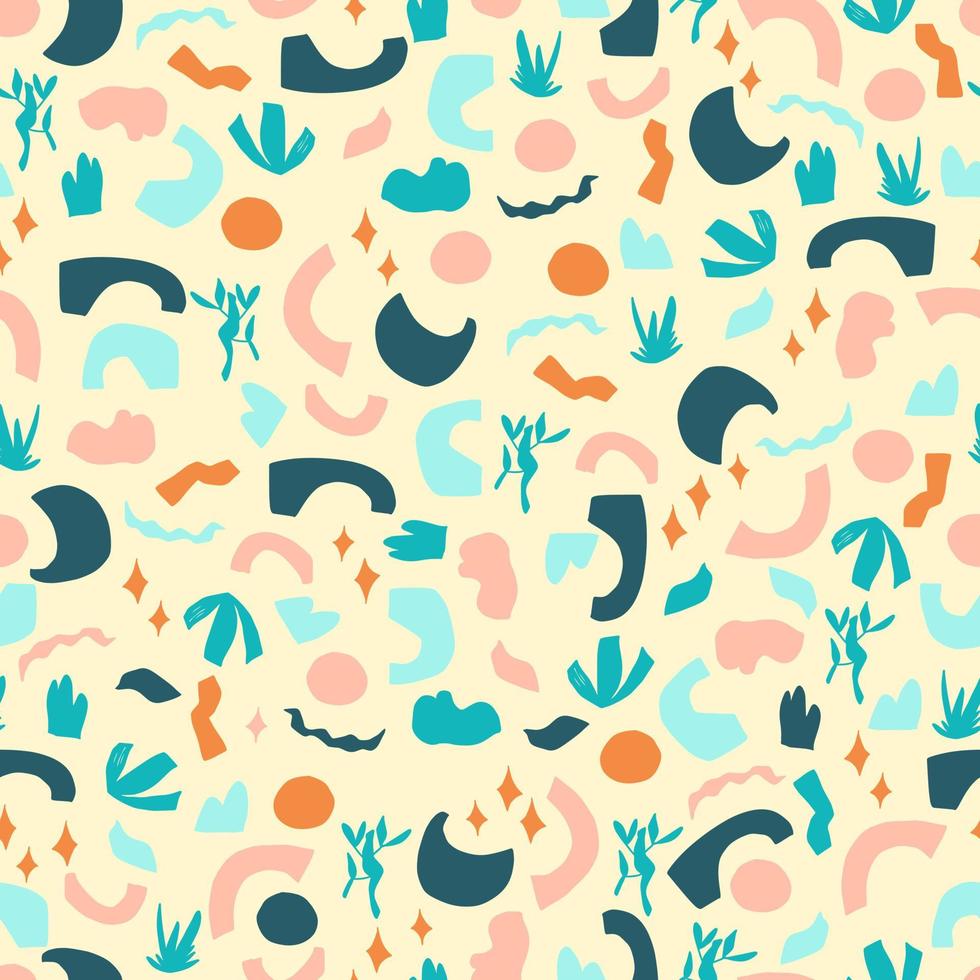 scribble boho style vector seamless pattern. Abstract doodle different shapes. Modern geometric objects, hand drawn, trendy design
