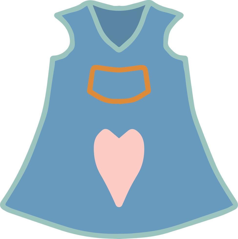 blue children's sundress summer dress with a pocket on the chest and a heart on the brim for a newborn baby girl child isolated vector hand drawing