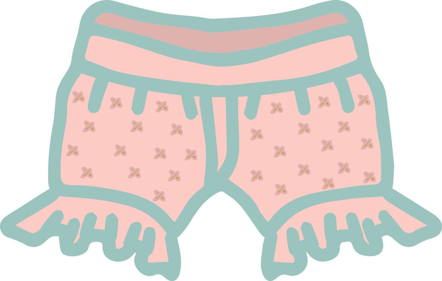 pink children's short shorts with ruffles with crosses for baby girl isolated vector hand drawing