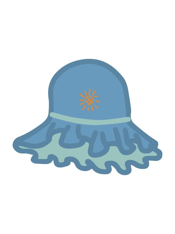 baby hat from the sun light cap for girl or boy isolated vector hand drawing blue green with ruffles and sun