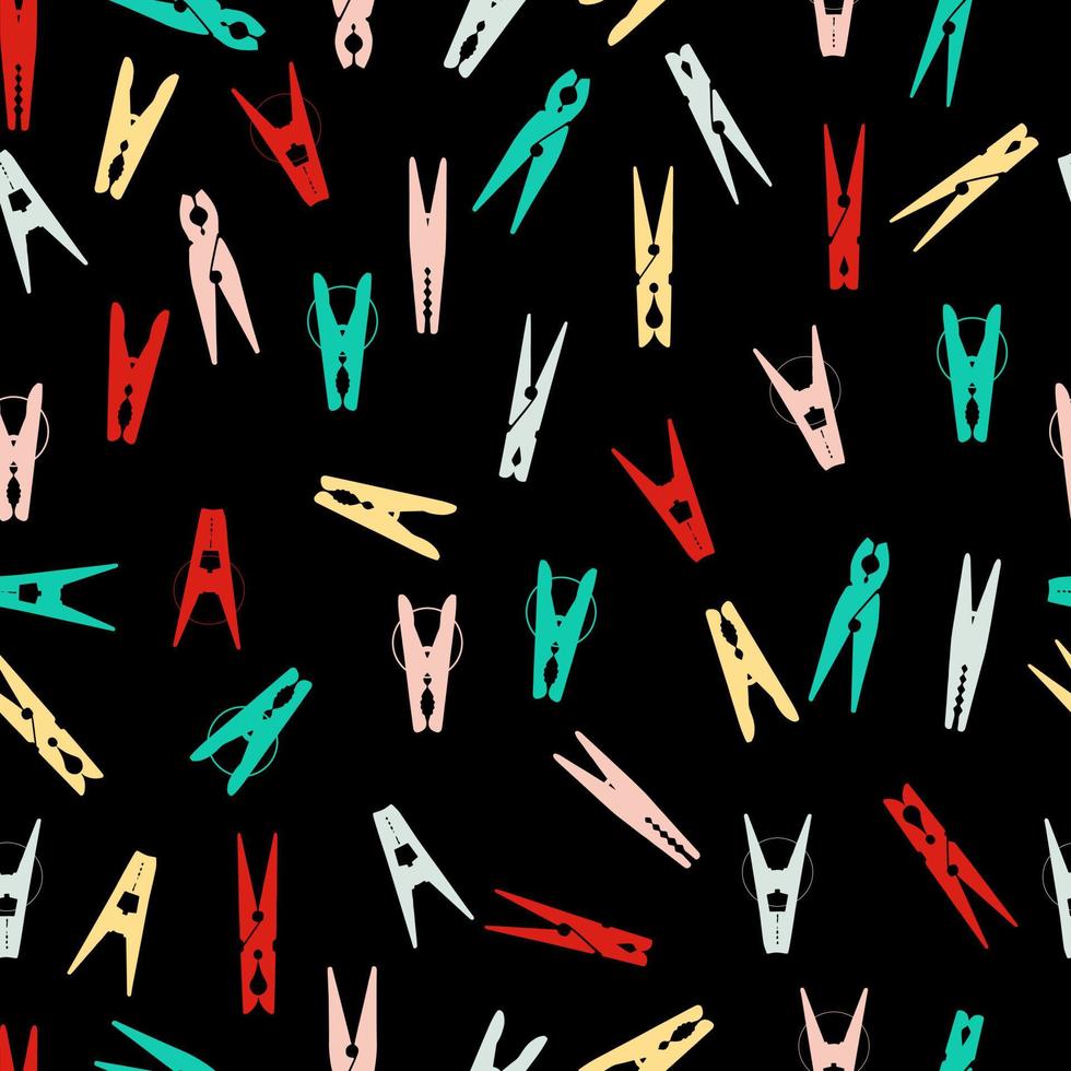 silhouettes of clothespins isolated multicolored vector seamless pattern