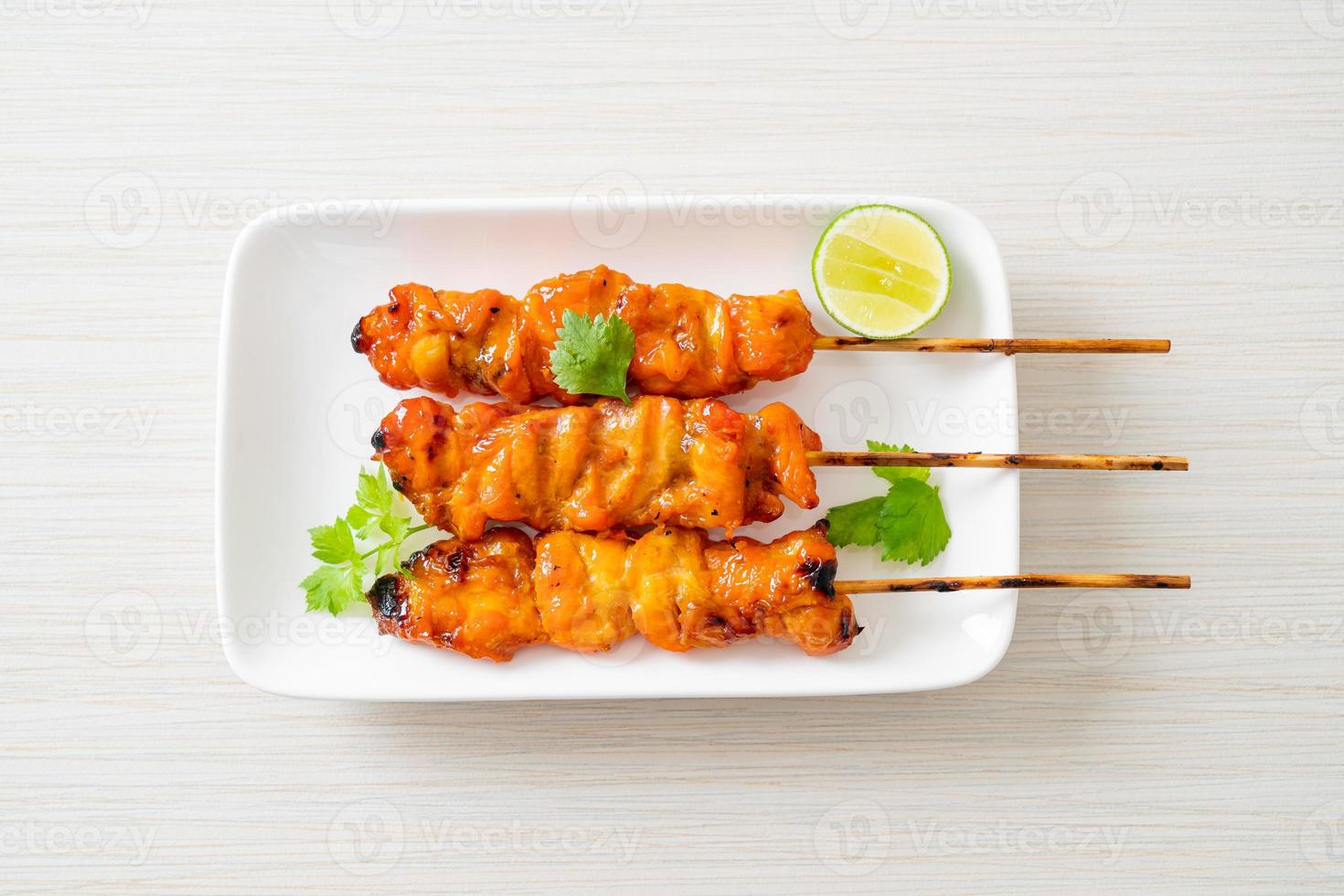 grilled chicken skewer with herbs and spices photo