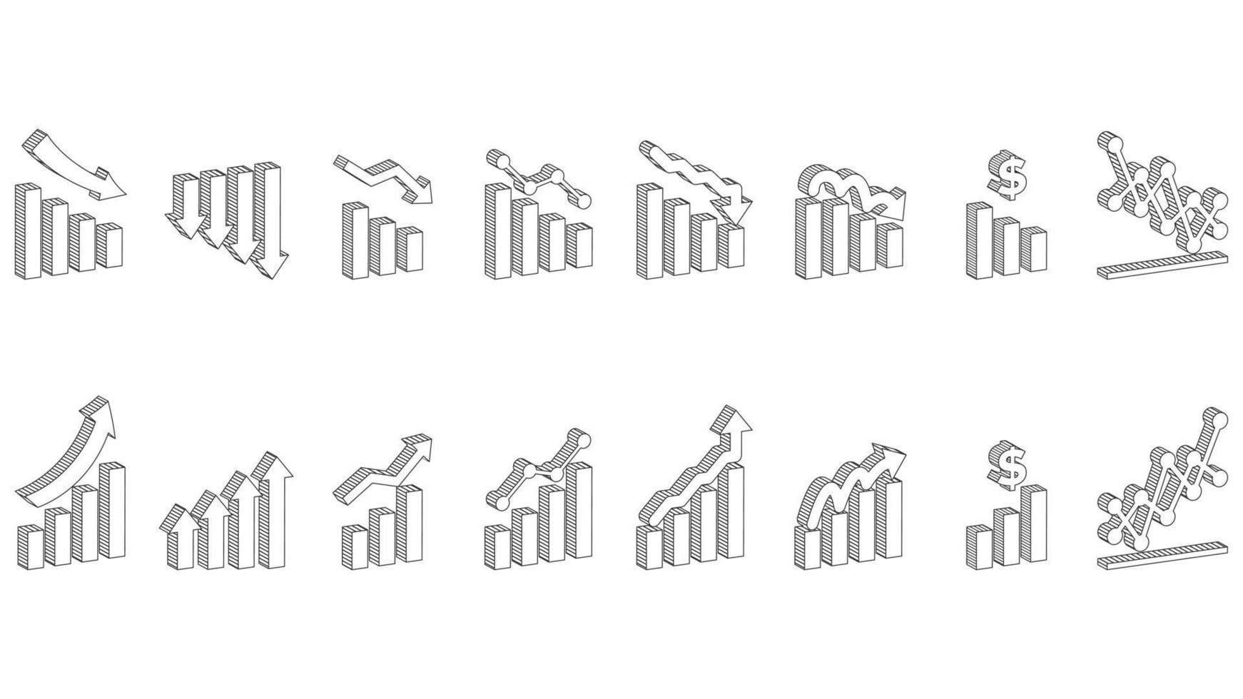 Isometric Comic Infographic Chart Outline set. vector