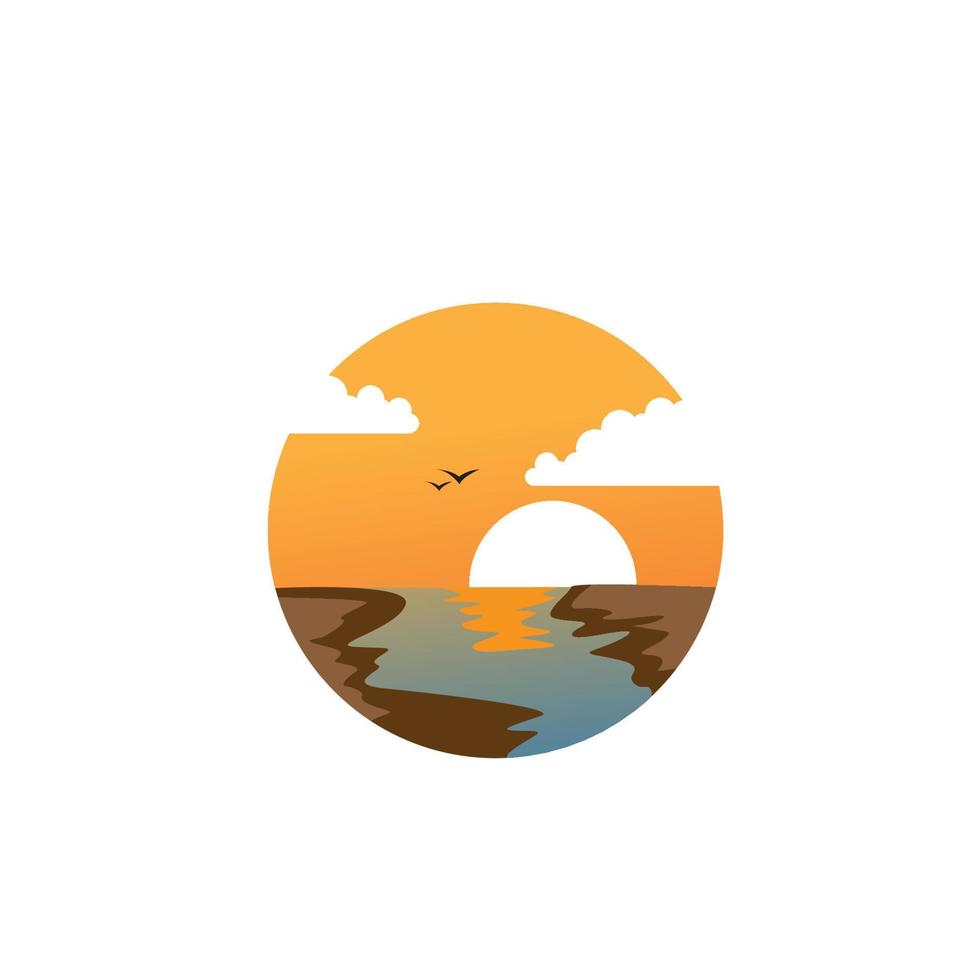 río atardecer paisaje logo vector icono símbolo ilustración diseño minimalista