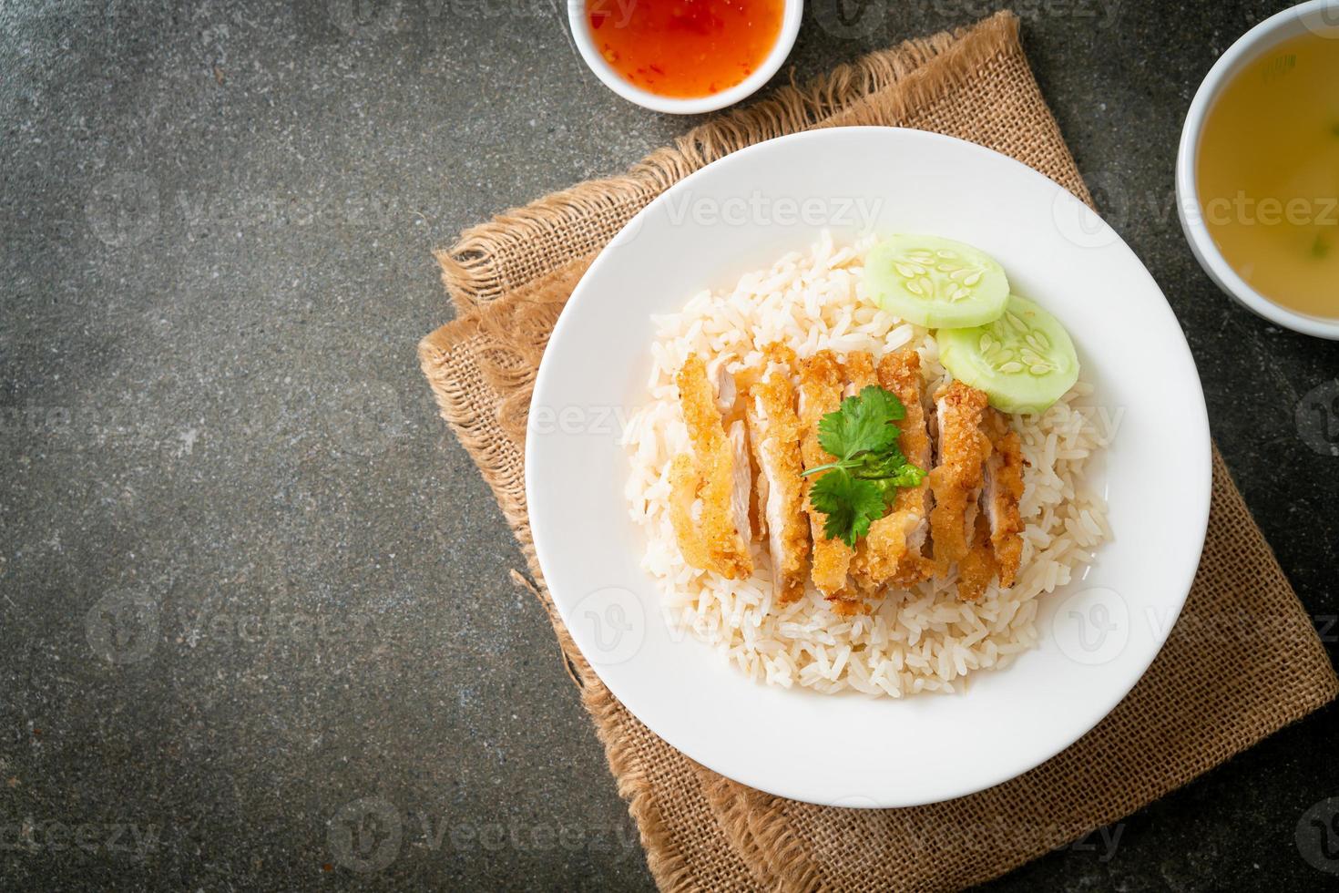 Steamed Rice with Fried Chicken or Hainanese Chicken Rice photo