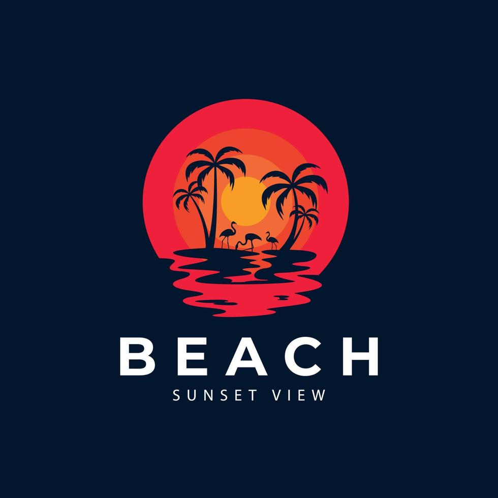 ilustración del logotipo de la playa con inspiración para el diseño de vectores al aire libre al atardecer