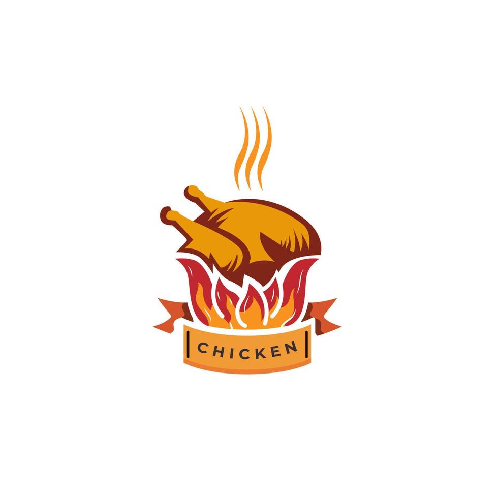 roast chicken with restaurant logo vector icon symbol illustration design