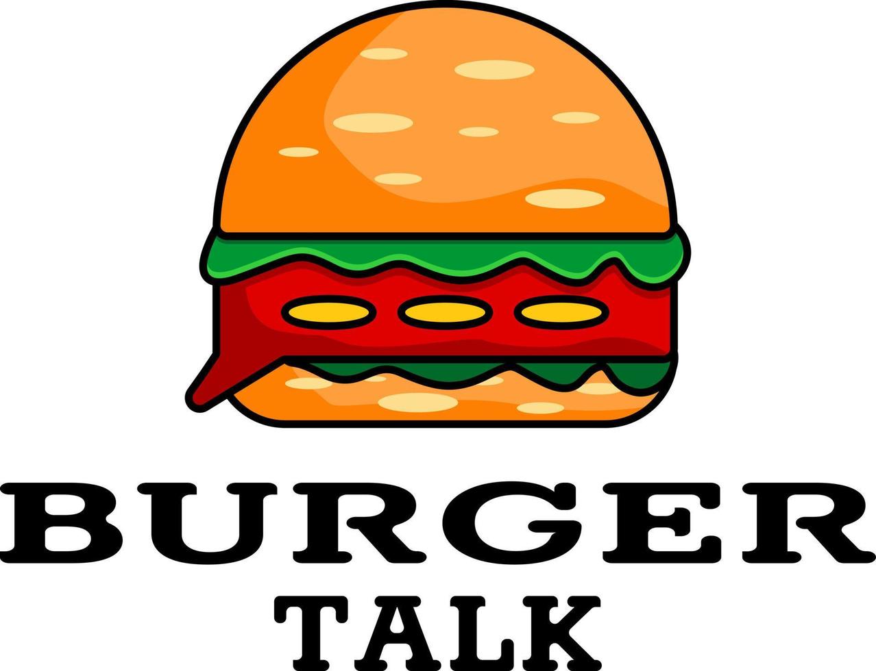 Burger icon or logo with speech bubble. Vector illustration.