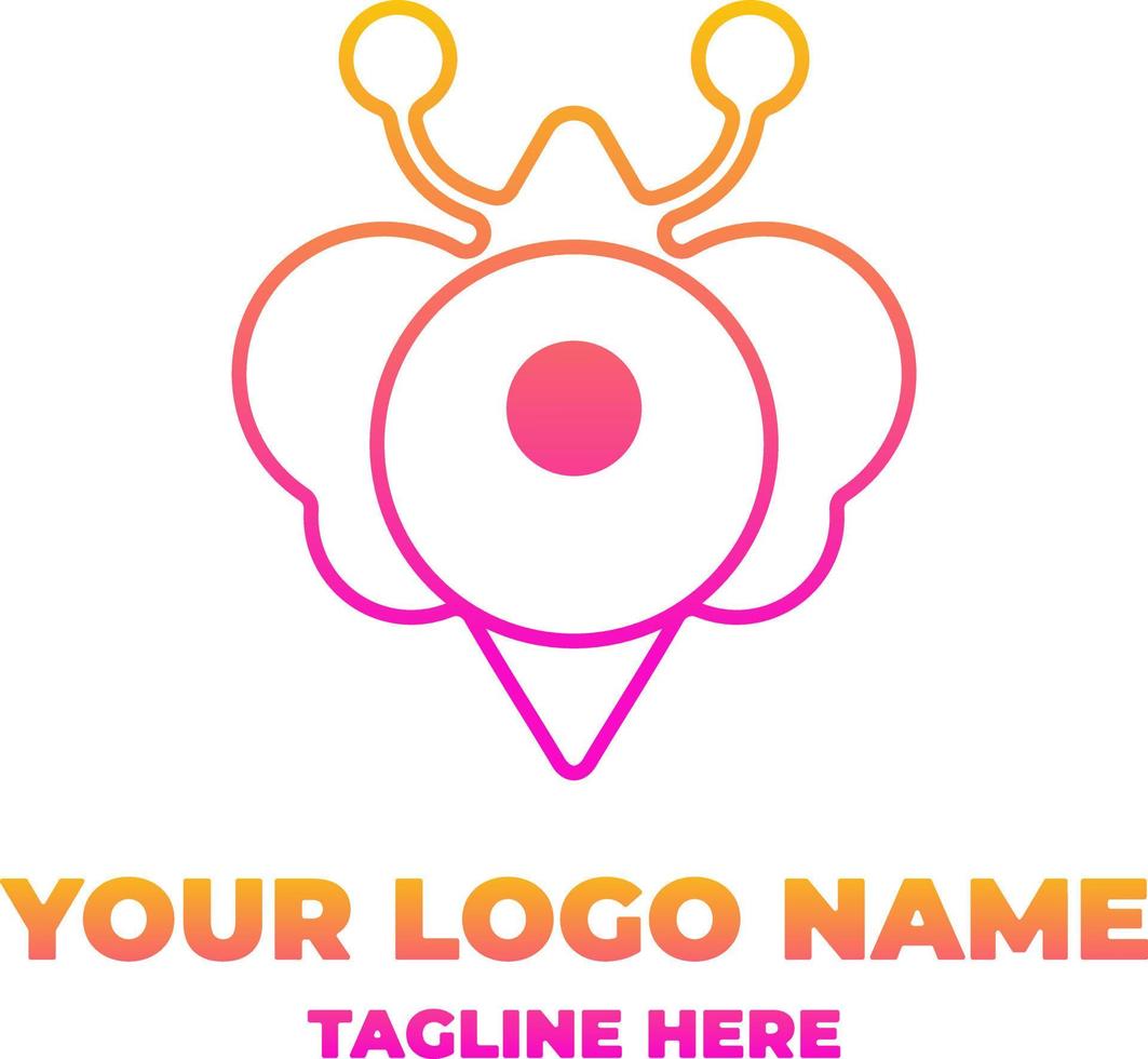butterfly with pin spot location mapping logo icon simple outline element. vector