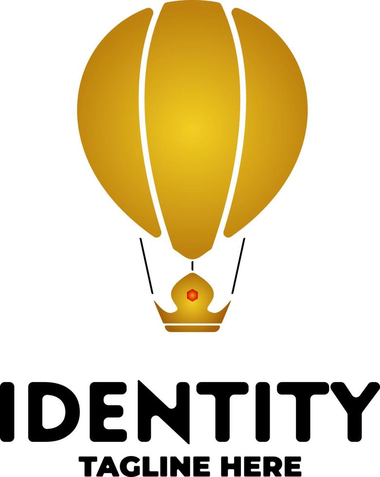vector illustration of flying hot air balloon with crown in the sky