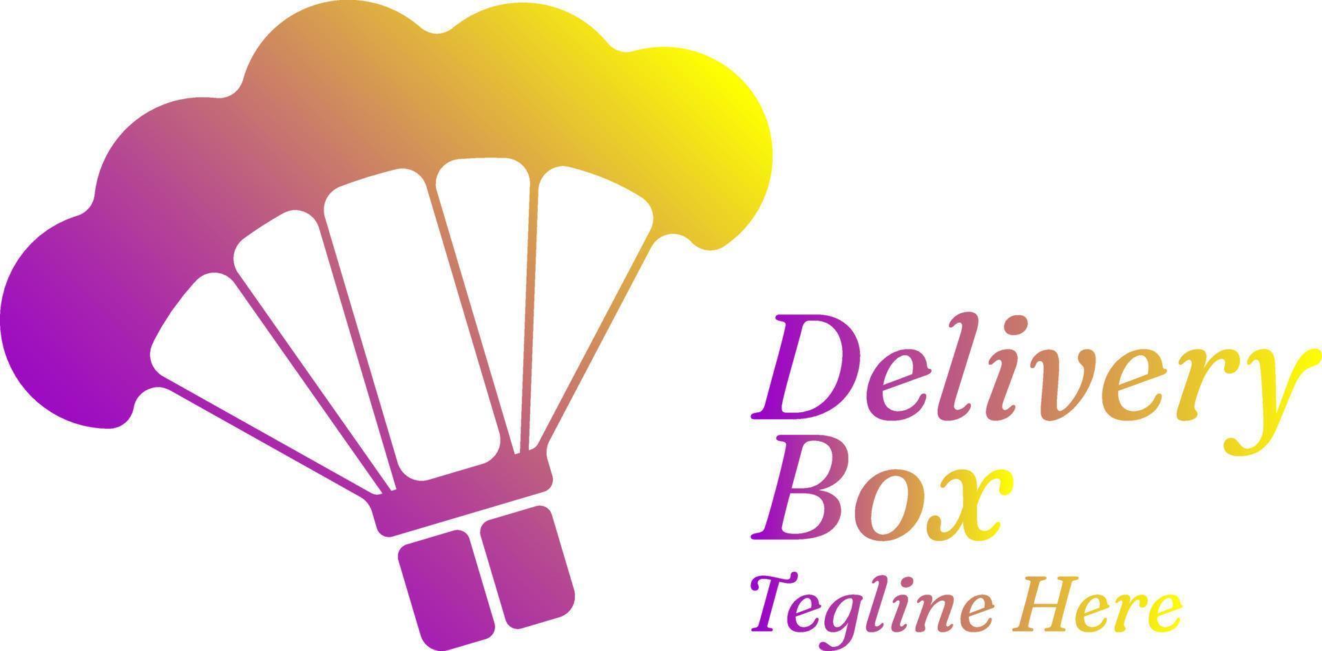 Logo with beautiful colorful box and parachute elements. Shipping or package design templates. Vector illustration