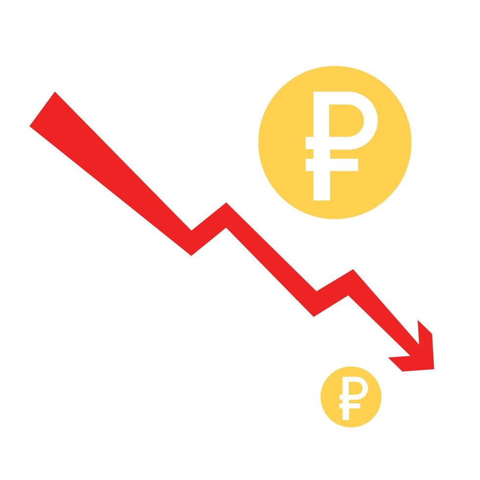 Ruble fall flat icon illustration. Ruble going down concept. vector