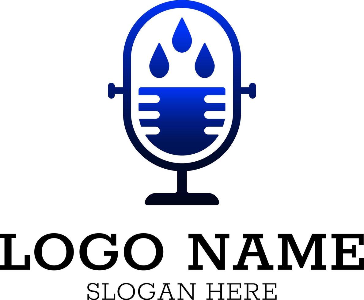 podcast mic design logo with water drops vector