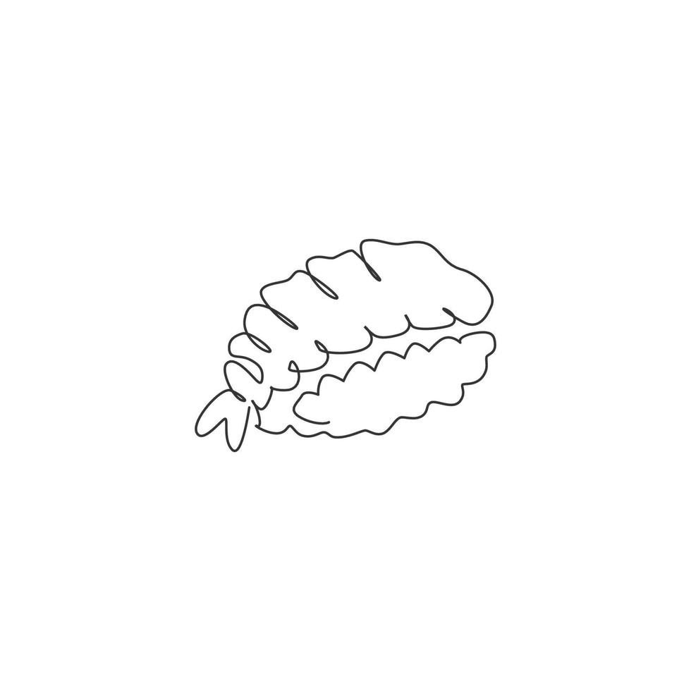 una sola línea de dibujo fresco japonés nigiri sushi bar logo vector ilustración gráfica. concepto de insignia de restaurante y menú de cafetería de comida de mar de japón. diseño de dibujo de línea continua moderna logotipo de comida callejera