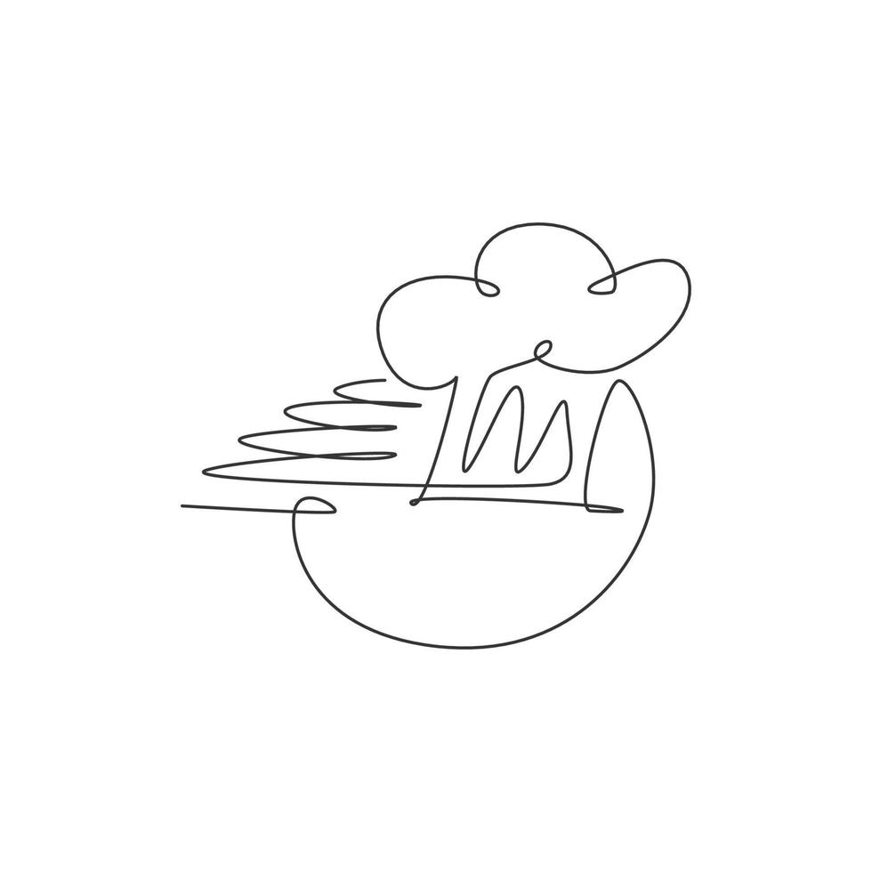 One continuous line drawing of chef's hat or cap for food delivery service logo emblem. Fast food cafe shop food delivery concept. Modern single line draw design graphic vector illustration