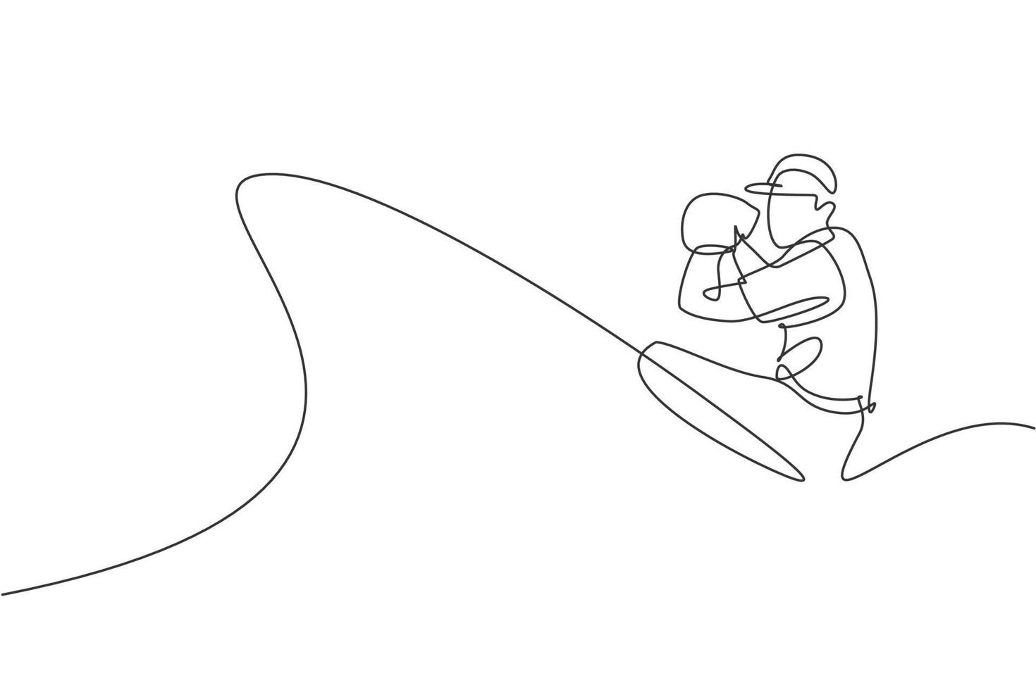 One continuous line drawing young sporty man baseball player throw the ball seriously fast. Competitive sport concept. Dynamic single line draw design graphic vector illustration for promotion poster