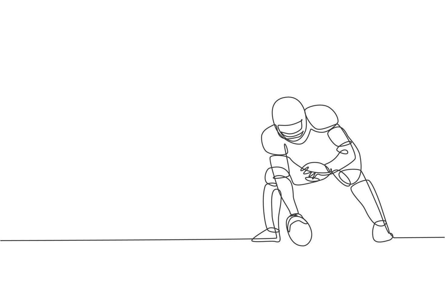 One single line drawing of energetic american football player stance to pass the ball for national league promotion. Sport competition concept. Modern continuous line draw design vector illustration