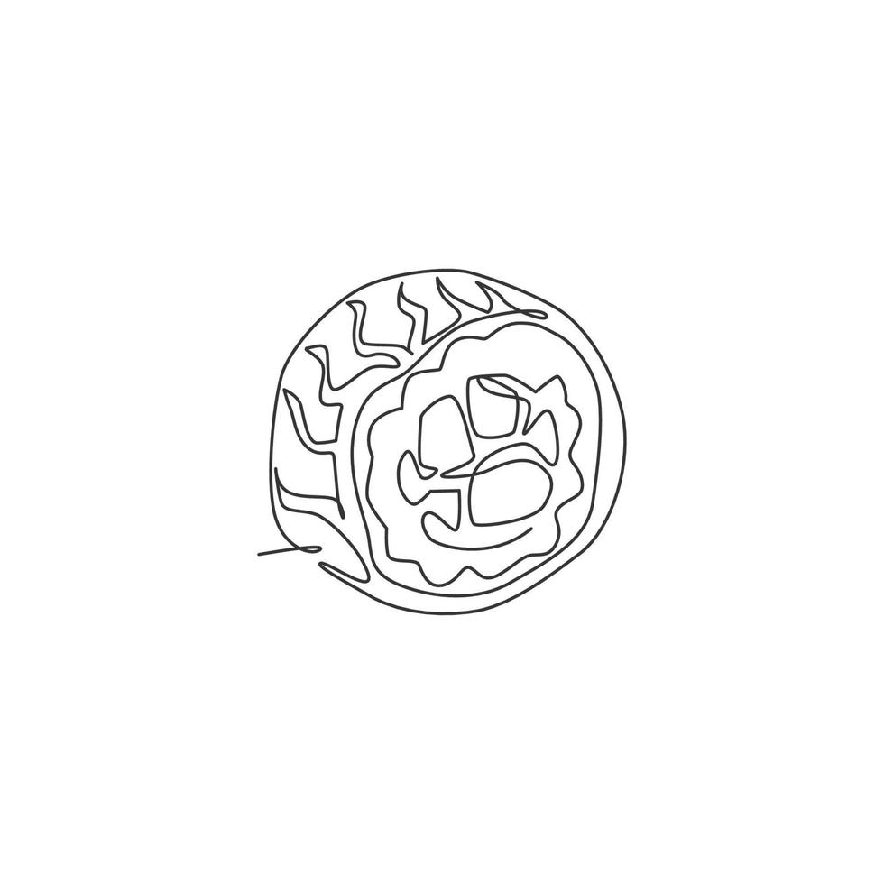 One Continuous Line Drawing Of Fresh Delicious Japanese Sushi Maki Bar Restaurant Logo Emblem Japan Seafood Cafe Shop Logotype Template Concept Modern Single Line Draw Design Vector Illustration Vector Art At