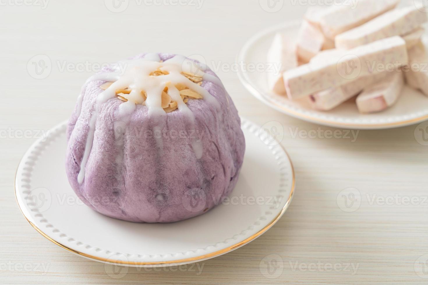 taro bun with white sugar cream and nut photo