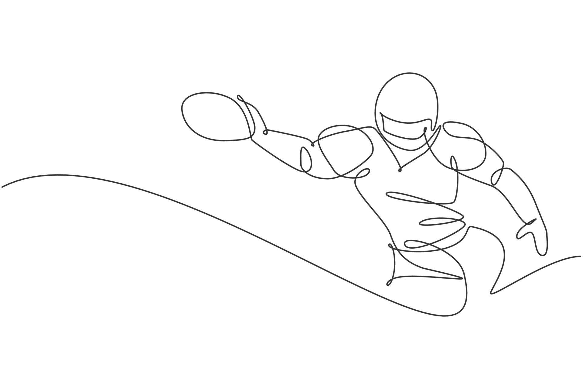 One single line drawing of young energetic man american football player