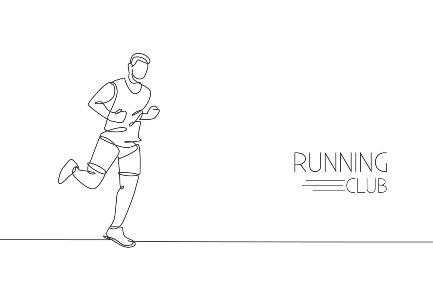 One continuous line drawing of young man athlete runner run relax. Individual sport, competitive concept. Dynamic single line draw design vector graphic illustration for running competition poster