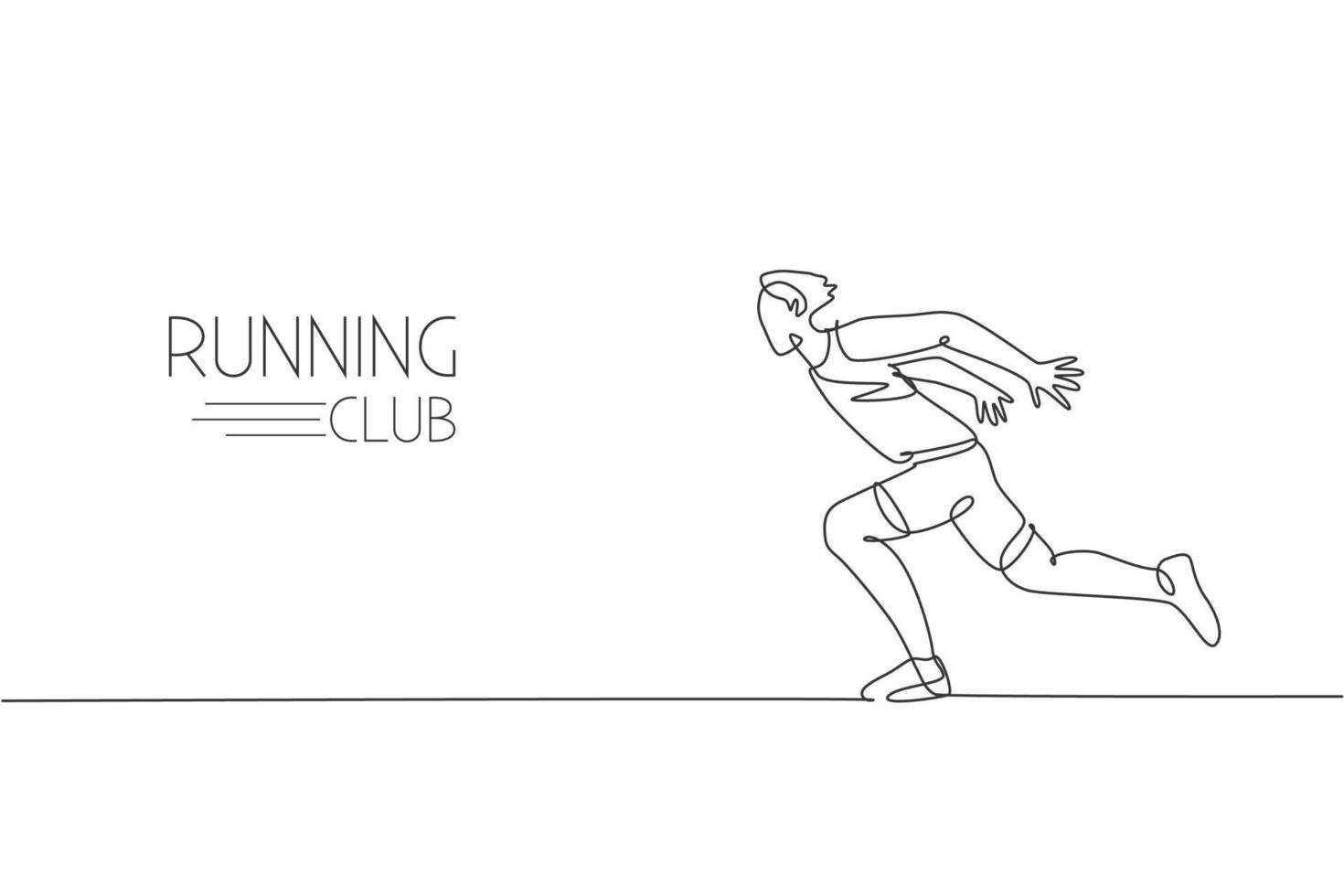 One single line drawing of young energetic man runner sprint run so