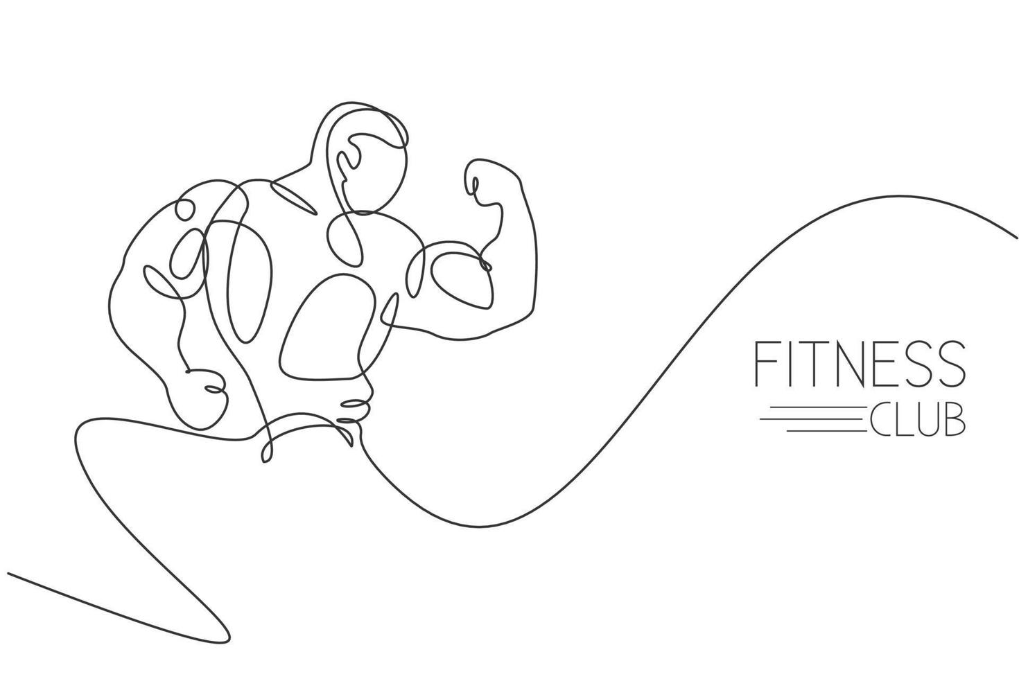 Single continuous line drawing of young muscular model man bodybuilder posing elegantly. Fitness center gym logo. Trendy one line draw design vector illustration for bodybuilding icon symbol template