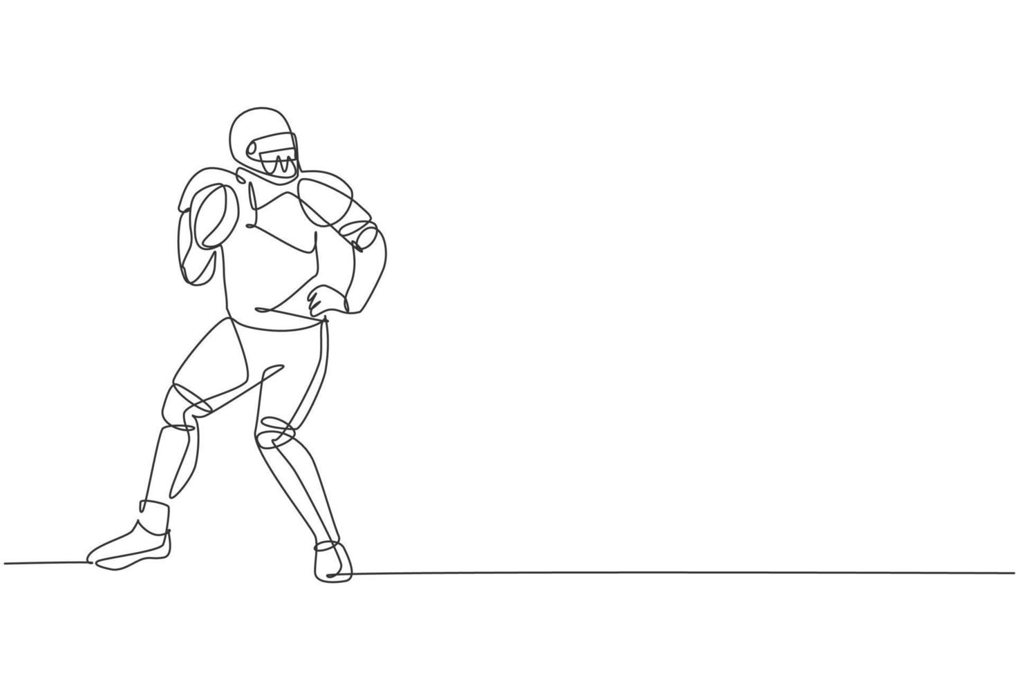 dibujo de una sola línea continua de un joven jugador de fútbol americano ágil para pasar el balón a los medios de la competencia. concepto de ejercicio deportivo. ilustración de vector de diseño de dibujo de una línea de moda