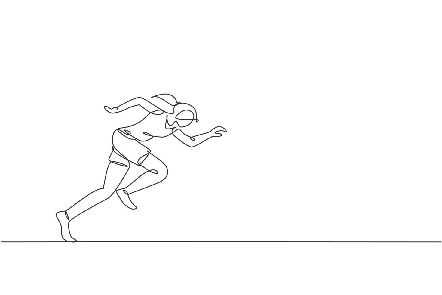 One single line drawing young energetic woman runner focus to sprint vector illustration graphic. Individual sports, training concept. Modern continuous line draw design for running competition banner