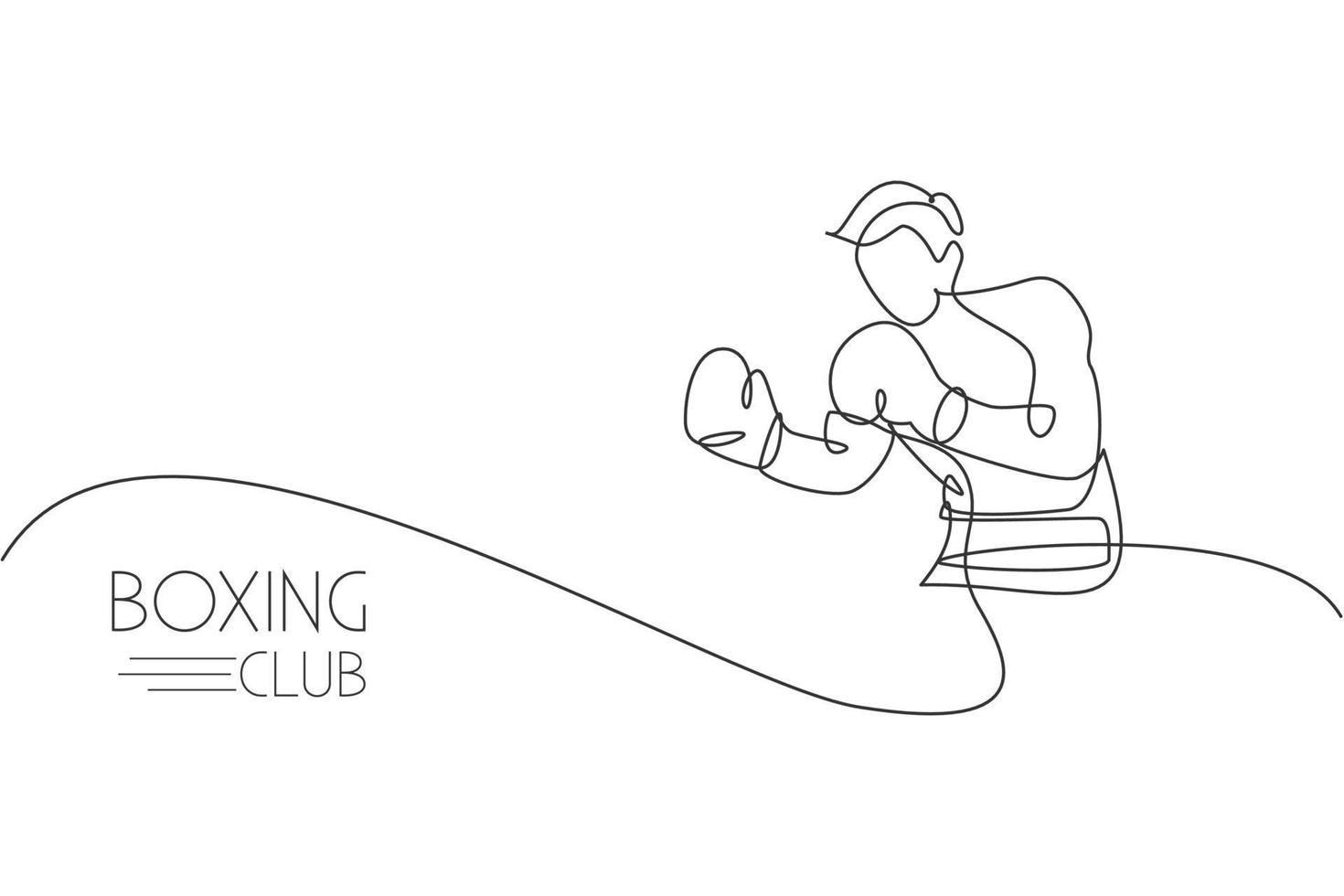 Single continuous line drawing of young agile man boxer focus for sparring with partner. Fair combative sport concept. Trendy one line draw design vector illustration for boxing game promotion media