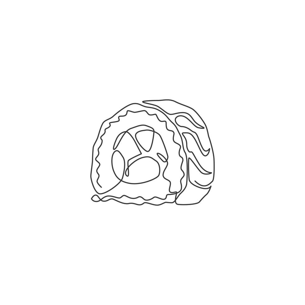 Single Continuous Line Drawing Of Stylized Japanese Maki Sushi Bar Logo Label Emblem Fresh Food Restaurant Concept Modern One Line Draw Design Vector Illustration For Shop Or Food Delivery Service Vector