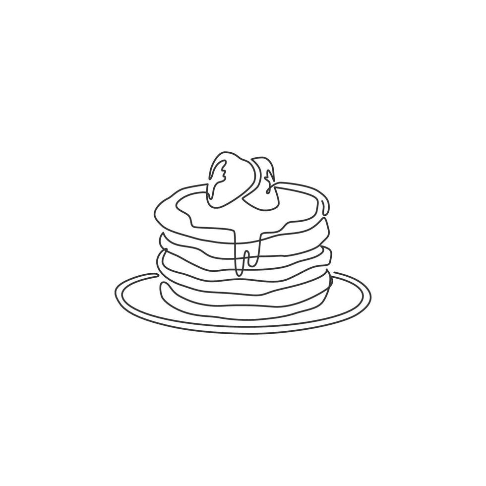 One single line drawing fresh delicious American pancake shop logo vector graphic illustration. Coffee shop menu and restaurant badge concept. Modern continuous line draw design street food logotype