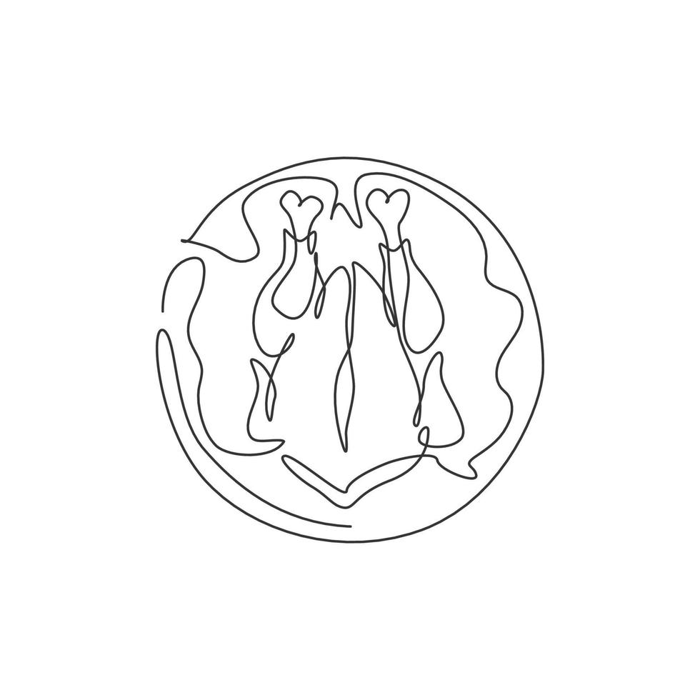 Single continuous line drawing of stylized roasted turkey for festival holiday celebration. Special menu from restaurant. Modern one line draw design vector graphic illustration for food display
