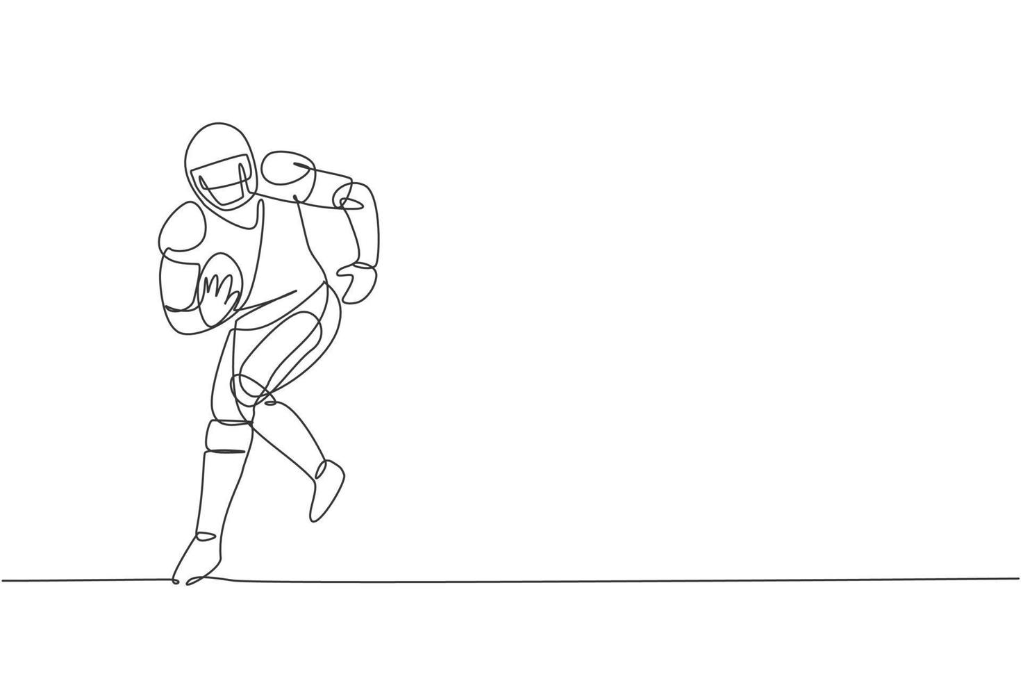 One single line drawing of young energetic american football player running to avoid opponents for league promotion. Sport competition concept. Modern continuous line draw design vector illustration
