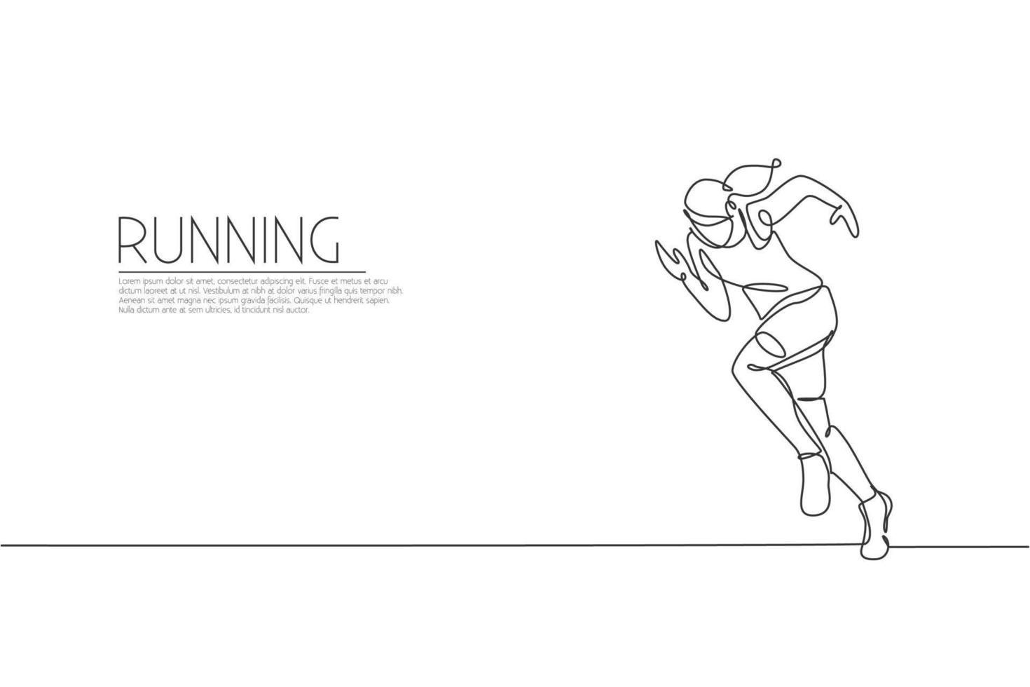 One continuous line drawing of young woman athlete runner focus sprint fast. Individual sport, competitive concept. Dynamic single line draw design vector illustration for running competition poster