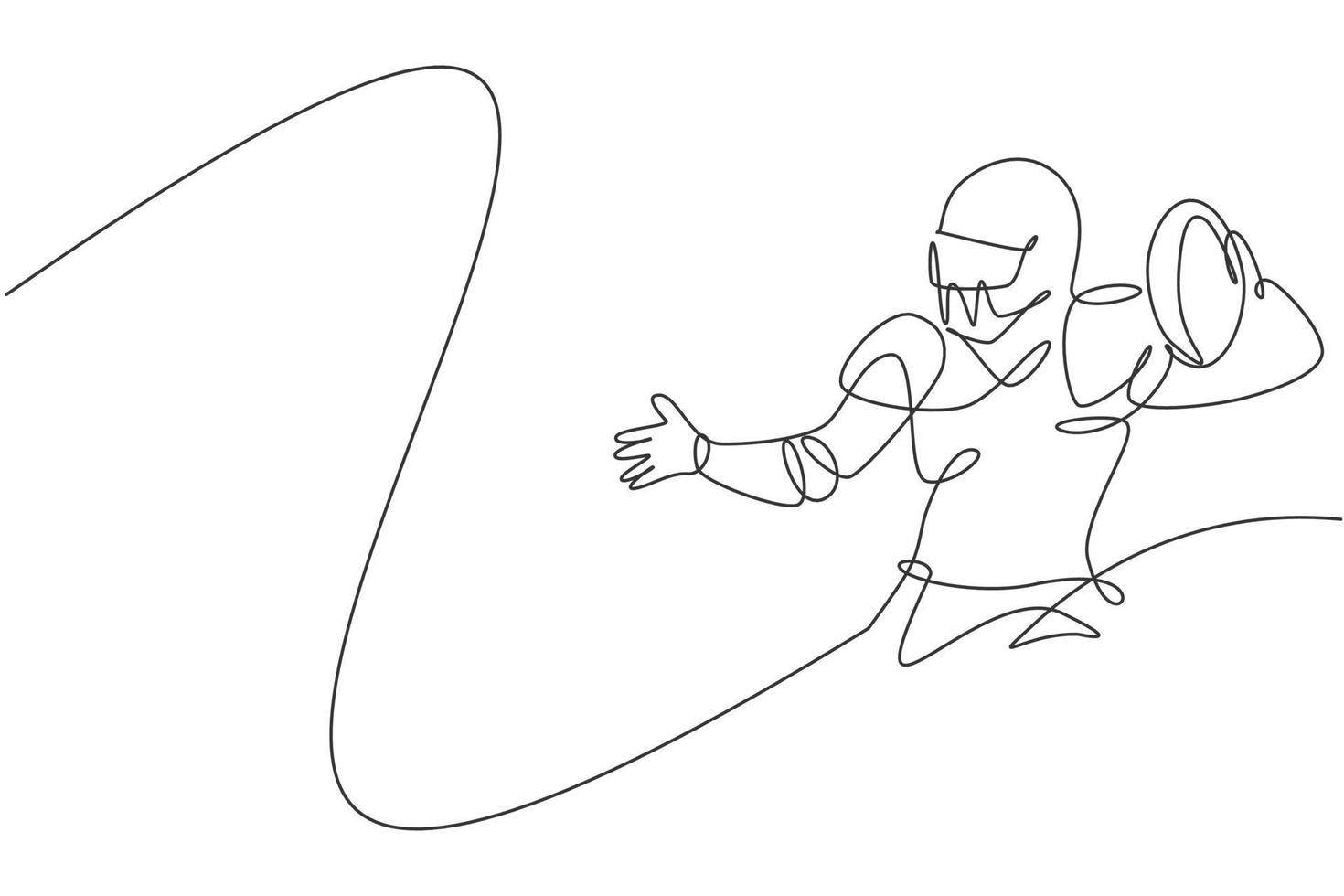 Single continuous line drawing of young american football player stance to pass the ball to his teammates for competition media. Sport exercise concept. Trendy one line draw design vector illustration