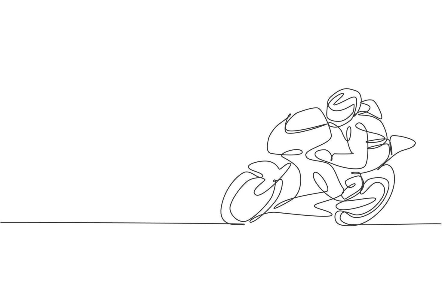 un dibujo de línea continua de un joven motociclista practicando en la pista del circuito. Ilustración de vector gráfico de concepto de carreras de súper bicicleta. diseño dinámico de dibujo de una sola línea para el cartel de promoción de carreras de motos