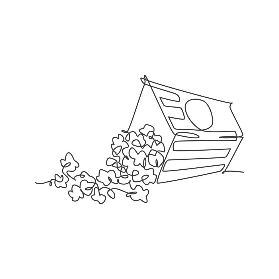 Single continuous line drawing of stylized scattered sweet pop corn on