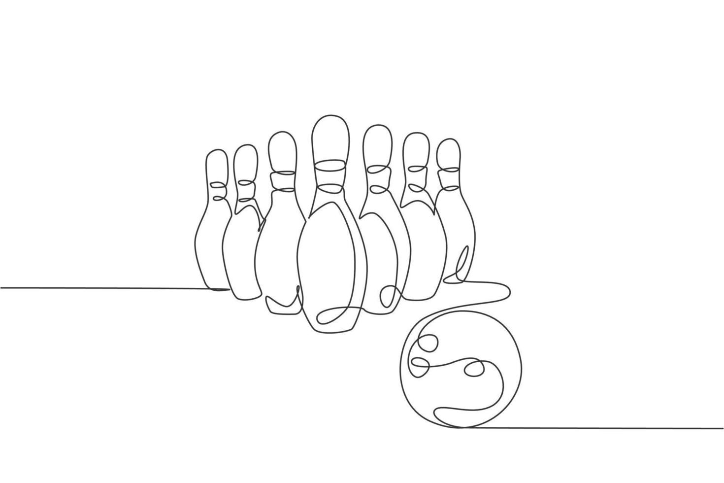 Single continuous line drawing of bowling pins lined up at bowling lane. Doing sport hobby at leisure time concept. Trendy one line draw design graphic vector illustration
