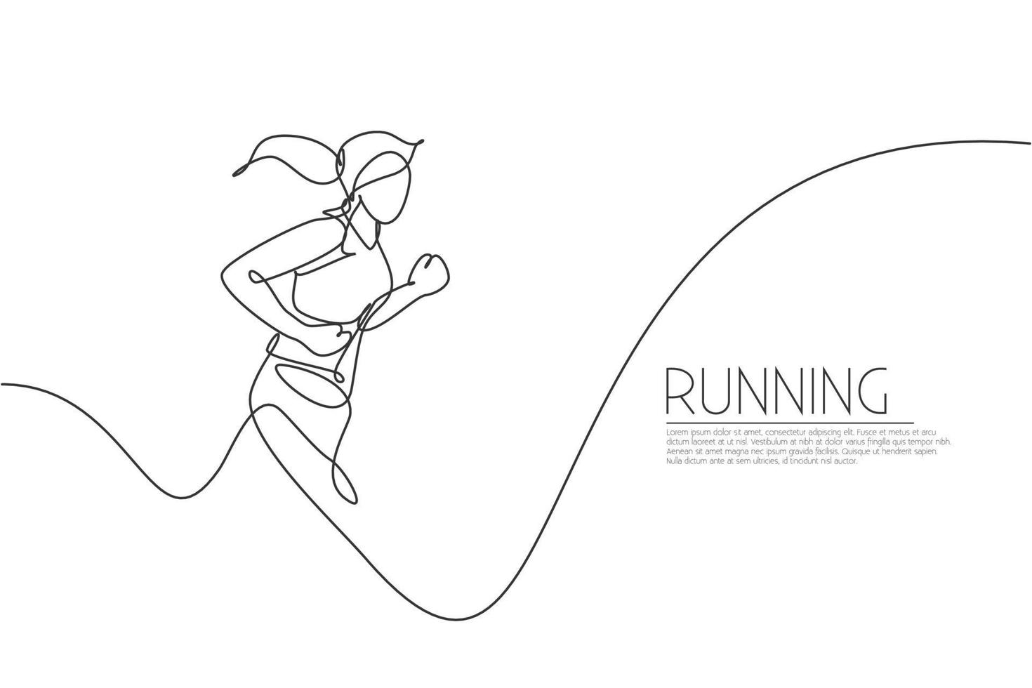 un dibujo de una sola línea de una joven y enérgica corredora corriendo ilustración vectorial gráfica. deportes individuales, concepto de entrenamiento. diseño moderno de dibujo de línea continua para correr banner de competencia vector