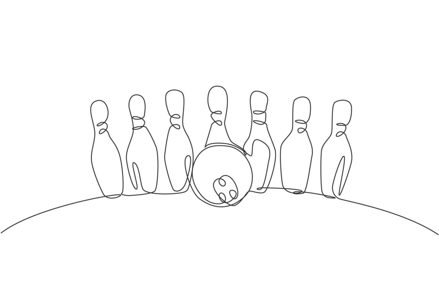 One continuous line drawing of bowling pins lined up at bowling lane. Healthy sport logo, icon and symbol concept. Dynamic single line draw design graphic vector illustration