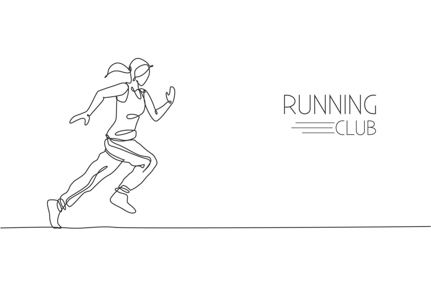 Single continuous line drawing young agile woman runner run relax. Individual sport with competition concept. Trendy one line draw design graphic vector illustration for running tournament promotion