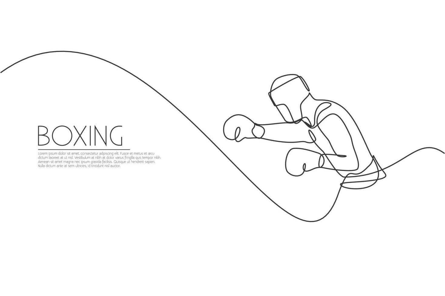 Single continuous line drawing of young agile man boxer train launch punch to rival duel. Fair combative sport concept. Trendy one line draw design vector illustration for boxing game promotion media