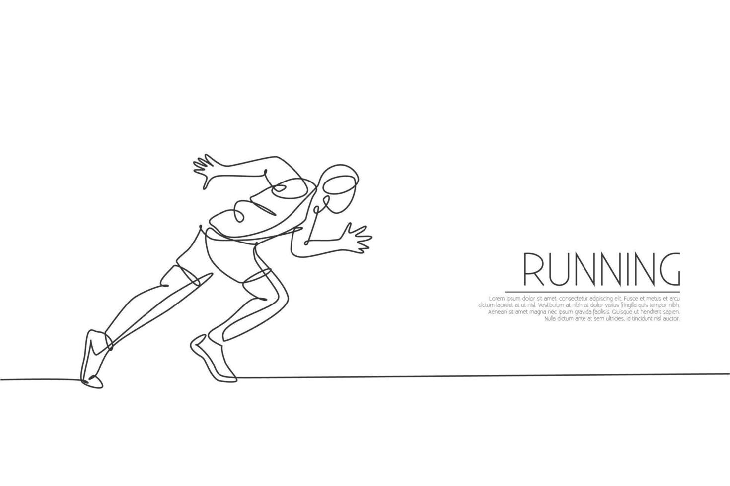 Single continuous line drawing of young agile man runner focus to sprint run. Individual sport, competition concept. Trendy one line draw design vector illustration for running tournament promotion