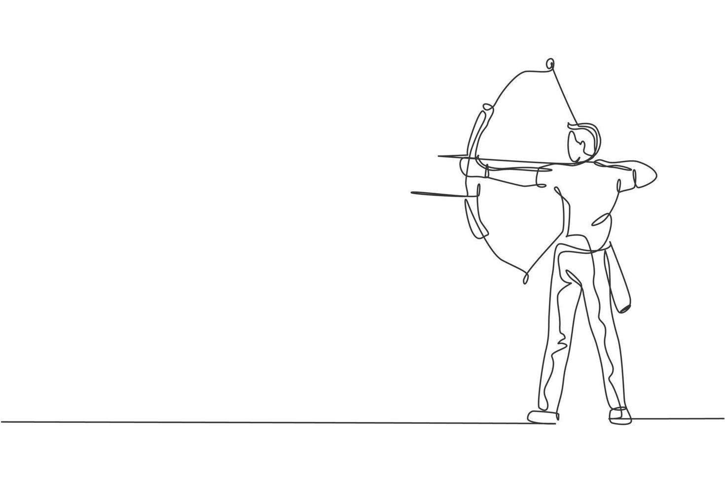 dibujo de una sola línea continua de un joven arquero profesional centrado  en el objetivo de