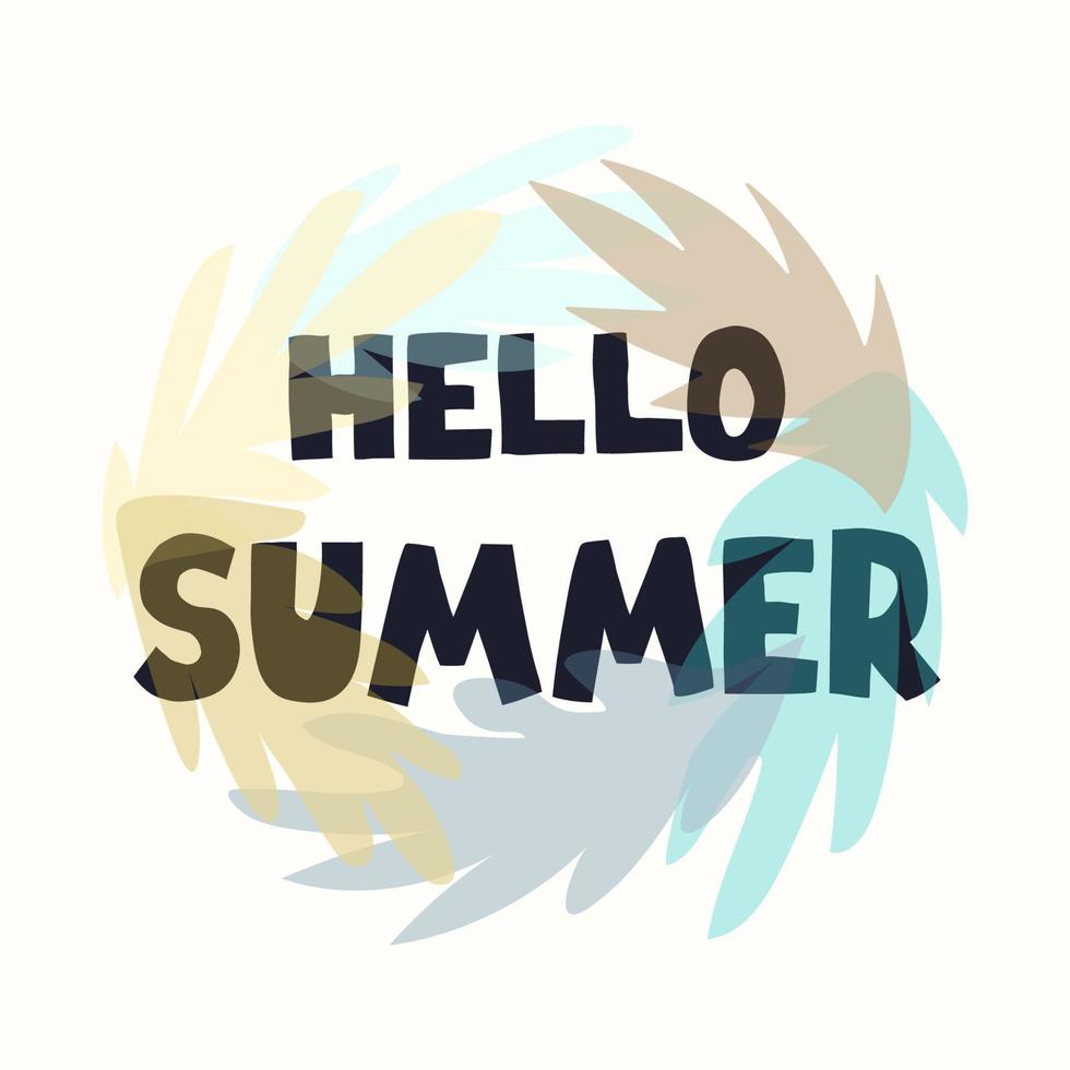 Vector illustration with hand drawn lettering - Hello summer. Colourful typography design in Scandinavian style for postcard, banner, t-shirt print, invitation, greeting card, poster