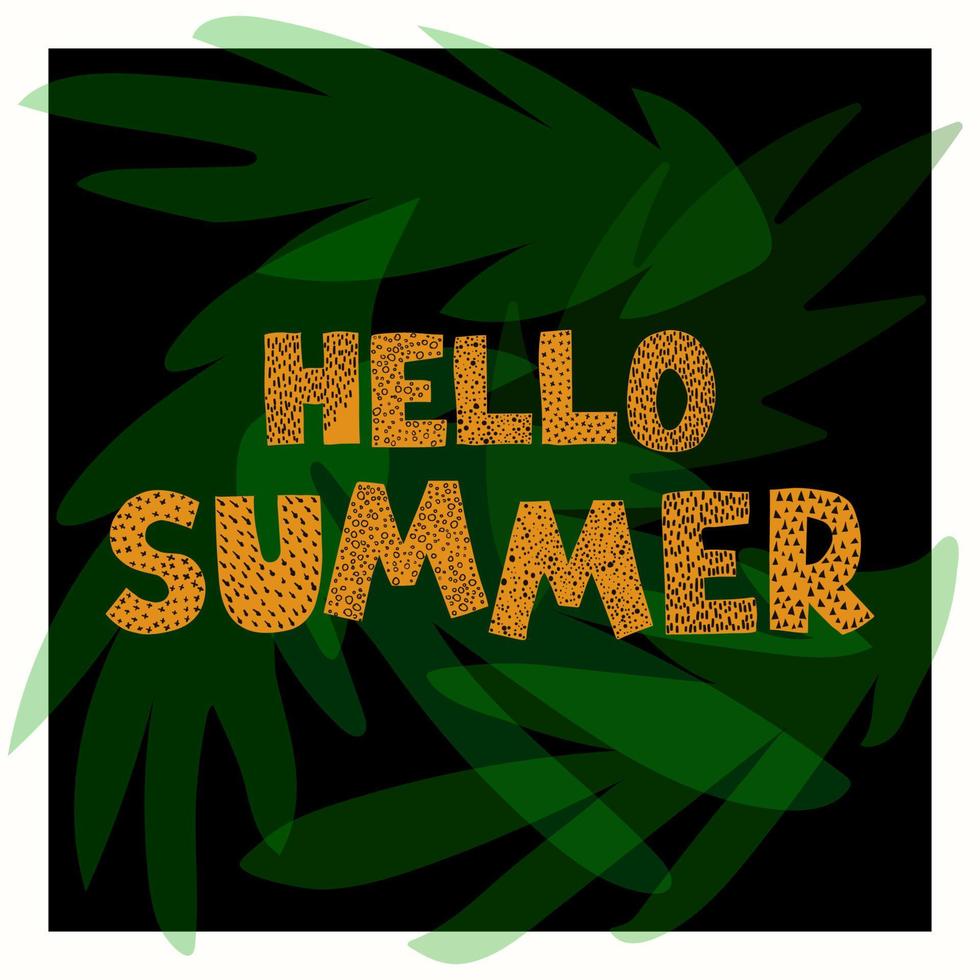 Vector illustration with hand drawn lettering - Hello summer. Colourful typography design in Scandinavian style for postcard, banner, t-shirt print, invitation, greeting card, poster
