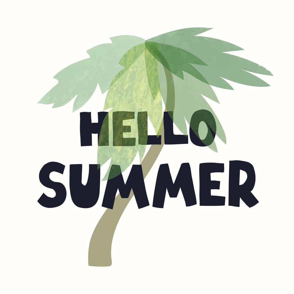 Vector illustration with hand drawn lettering - Hello summer. Colourful typography design in Scandinavian style for postcard, banner, t-shirt print, invitation, greeting card, poster