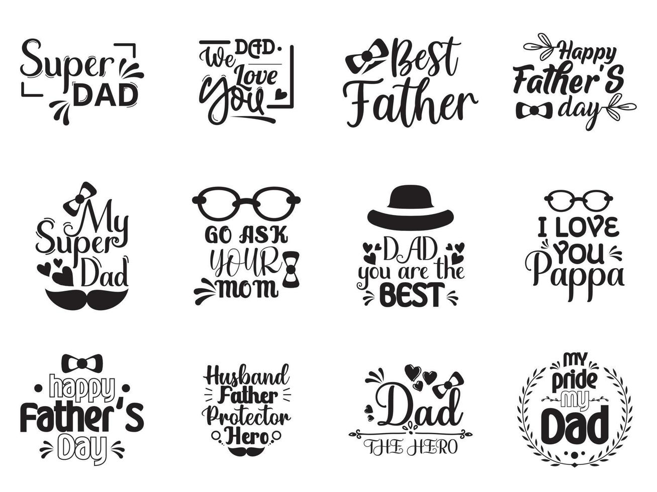 Set of fathers day lettering quote vector