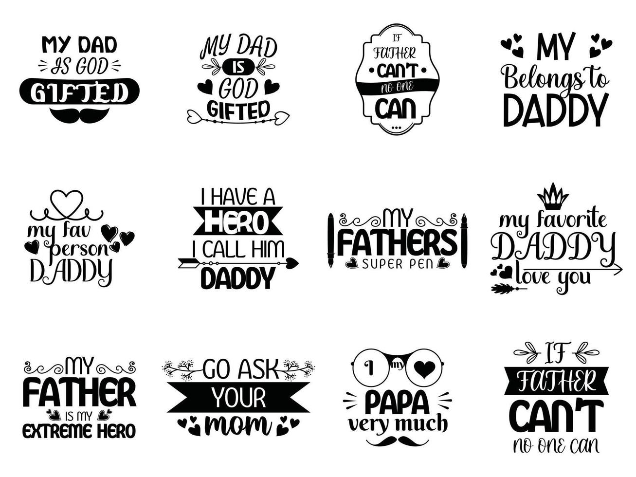 Set of fathers day lettering quote vector